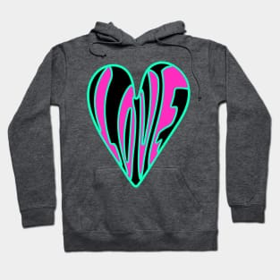 Hippie Style Love Heart, Pink, Turquoise and Black Hoodie